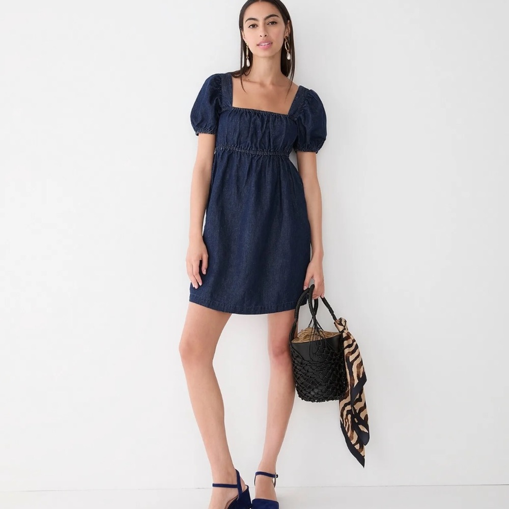 NWT J.Crew Denim Square Neck Mini Dress With Linen Blend Women’s Size 00